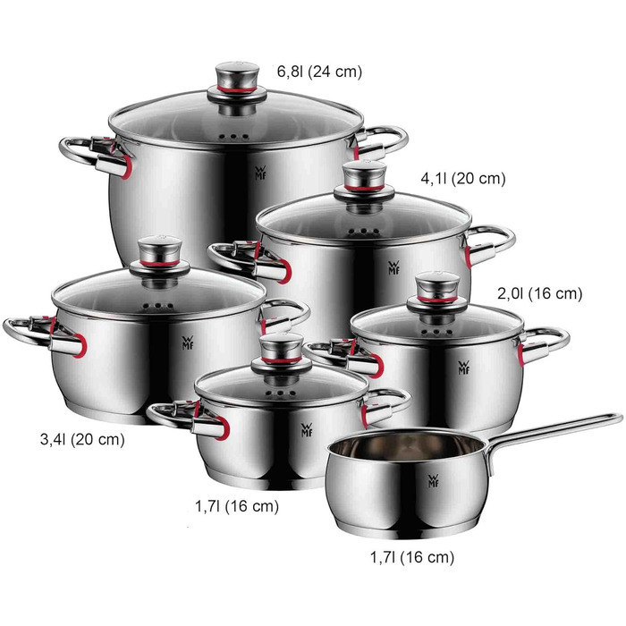 Набір каструль WMF Quality One Induktion 6-ти з нержавіючої сталі з кришкою з термостійкого скла, 6 предметів