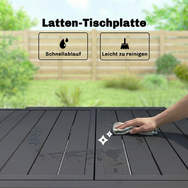 Розсувний садовий стіл 80/160 x 80 см, алюмінієвий обідній стіл на 4-6 осіб, прямокутний зі спинчастим верхом