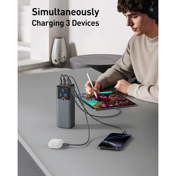 Powerbank для ноутбука 20000 mAh з 3 портами, 140W, Smart-дисплеєм, для подорожей, сумісний з iPhone, Samsung, MacBook, iPad