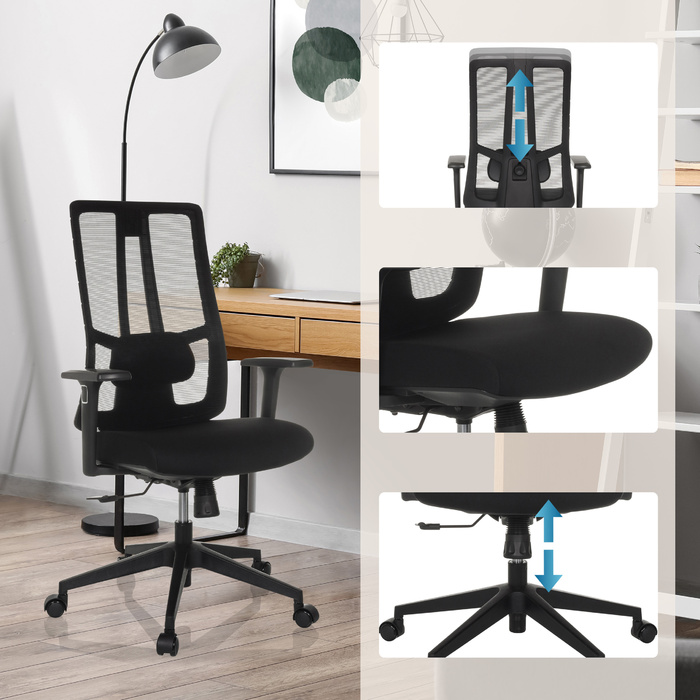 Офісне крісло / Крісло з поворотним механізмом TRAMORE BASE з тканиною для сидіння / сіткою для спинки, чорного кольору, hjh OFFICE