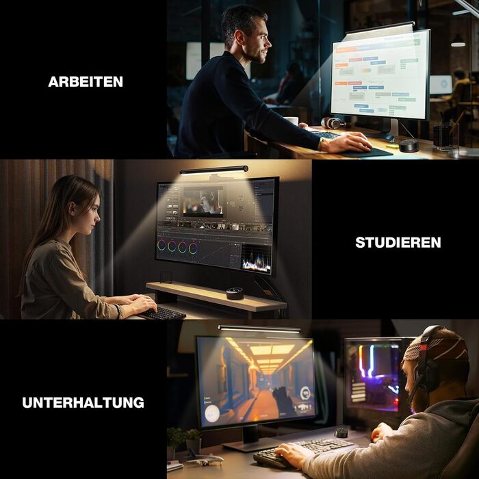 Світлодіодна лампа-панель Douxlife для монітора з підсвічуванням, USB офісна лампа з сенсорним керуванням та пультом, 42 см, регульована яскравість/колірна температура, Screenbar для ПК, чорний