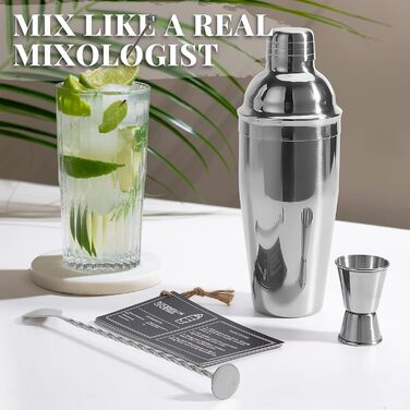 Набір для приготування коктейлів Premium Mixology: шейкер, мірний стакан, барна ложка + подарунок