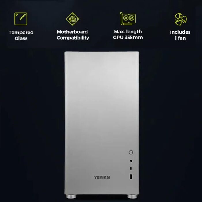 YEYIAN Hussar Plus Full Tower корпус для ПК з прозорою скляною боковиною, сумісний з ATX, Micro ATX, Mini ITX, з вентилятором 120 мм