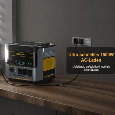 Портативна електростанція VTOMAN FlashSpeed 1500 - сонячний генератор 1548Wh з 3 розетками по 1500W (3000W пік), швидка зарядка 0-100% за 1 годину, акумулятор LFP для кемпінгу, подорожей, надзвичайних ситуацій