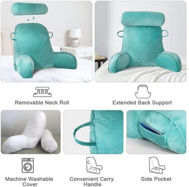 Подушка для читання Mingfuxin для ліжка, дивана, підлоги з підтримкою шиї та спини (Морська блакить)