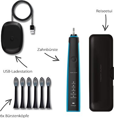 Електрична зубна щітка Tristan Auron SonicMaster (Блакитна) - 6 голів + чохол - 5 режимів, 55000 VPM, таймер 2 хв, 100 днів гарантії