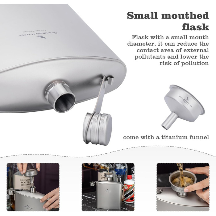 iBasingo Титанова фляга-термос 1.4л (49oz) для кемпінгу, туризму, Bushcraft. Легка, з міцним кришкою та воронкою.