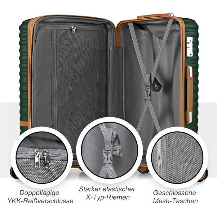 Набір валіз Joyway 6-ти частинний, з жорстким корпусом, beauty case, косметична сумка, 4 колеса, TSA-замок, для подорожей, коричневий/зелений