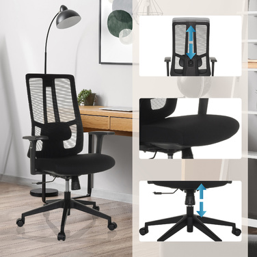 Офісне крісло / Крісло з поворотним механізмом TRAMORE BASE з тканиною для сидіння / сіткою для спинки, чорного кольору, hjh OFFICE