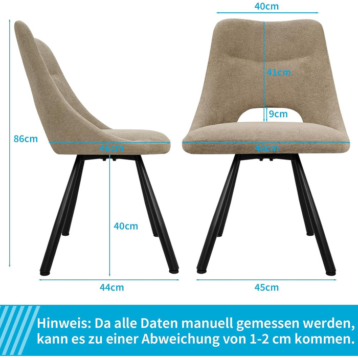 Обідні стільці поворотні 4 шт., 180° обертання, м'яка тканина кашмір-бавовна, чорні металеві ніжки, для кухні, вітальні, їдальні, хакі, 4 шт.