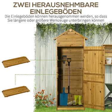 Outsunny Garden сарай з натурального дерева, садова шафа, садова шафа, садовий сарай, сарай для інструментів, 2 полиці, стійкий до погодних умов, 2 двері, 79 x 49 x 191.5см | Аосом