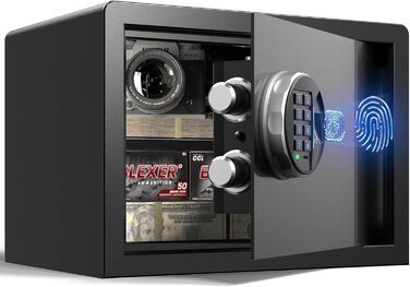 Сейф Grimtron з біометричним сканером відбитків пальців – 22L, LED-підсвічування, тихий режим, захист від злодіїв, нержавіюча сталь, чорний