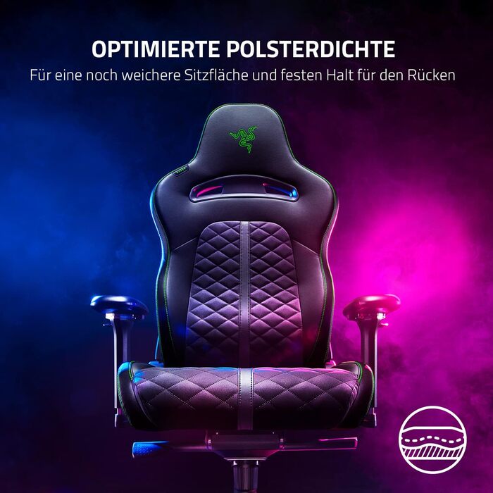 Геймінговий крісло Razer Enki - комфорт на весь день (інтегрований поясничний вигин, реактивна регулювання нахилу, широке сидіння, екологічна штучна шкіра) Зелений | Razer Enki Standard Green