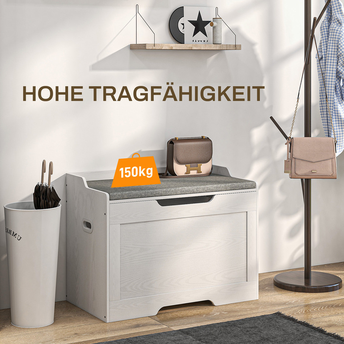 Скриня для зберігання об'ємом 103 літри, лавка з місцем для зберігання та запобіжним шарніром, з м'яким сидінням, підходить для різних кімнат, білого кольору.