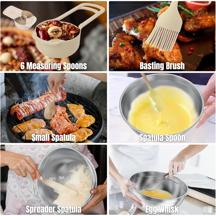 Набір мисок для змішування з нержавіючої сталі (7 шт.) з кришками та тертками - 4.5, 4, 3.5, 2.1, 1.5, 1.1, 0.7 QT, кухонний набір для приготування, випічки та сервірування, хакі