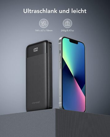 МАг, USB C, 4 кабелі, LED-дисплей, 6 виходів, сумісний з iPhone/Huawei/Samsung, 10000