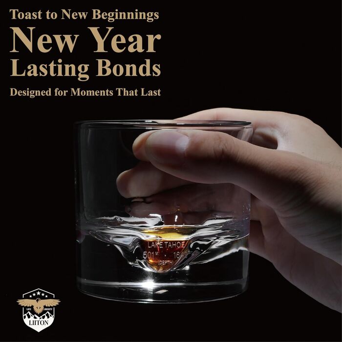 Набір склянок для віскі LIITON American Peaks Kristall, 4 шт., 300 мл, для охолодження, ідеальний подарунок для чоловіків