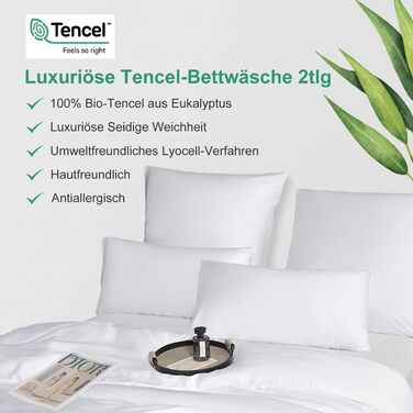 Комплект постільної білизни MH MYLUNE HOME Tencel Lyocell 155x220, 2 шт. и, гіпоалергенний, білий, 135x200 40x80 см