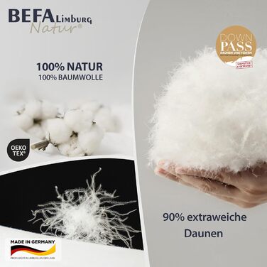 BEFA NATUR Daunendecke 'Ганцйар' 135x200 см: 90% пух, 10% перо, 624г, для алергіків, сертифікат DOWNPASS, Oeko-Tex® Клас 1, Made in Germany