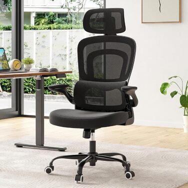 Ергономічне крісло Farini для офісу та дому: регульоване, з підголівником, сіро-біле (1680-grauweiß)