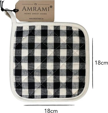 Прихватки AMRAMI, бавовняні, термостійкі, можна прати, в клітинку (упаковка 2, чорні/білі)