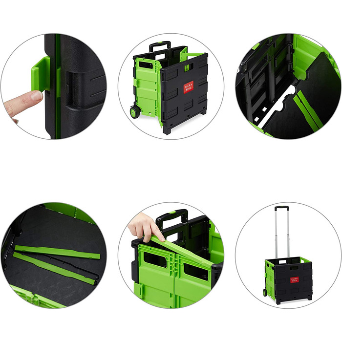 Складний візок для покупок з телескопічною ручкою, 2 гумові візки вагою до 35 кг, візок для покупок з алюмінію і АБС-пластика (Зелена, 2 упаковки), 1