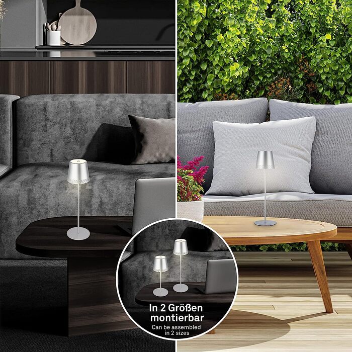 LED настільна лампа BRILONER бездротова з сенсорним керуванням, димер, регулювання висоти, для дому та кемпінгу, хром матовий, 38x12 см