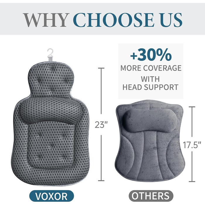 Подушка для ванни на голову та шию з 3D-сітки, 54 присоски, сіра, потовщена - для комфортного релаксу