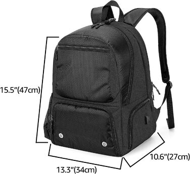 Тенісний рюкзак DSLEAF, Тенісна сумка на 2 ракетки з м'якими плечовими ременями і окремий вентильований відсік для взуття для чоловіків і жінок (чорний)
