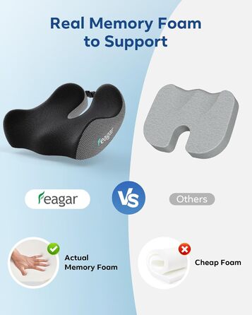 Ортопедична подушка для сидіння Feagar з memory foam - ергономічна подушка для офісного крісла, авто та дому - для полегшення болю в куприку при тривалому сидінні, неслизька (до 100 кг) (Сірий)