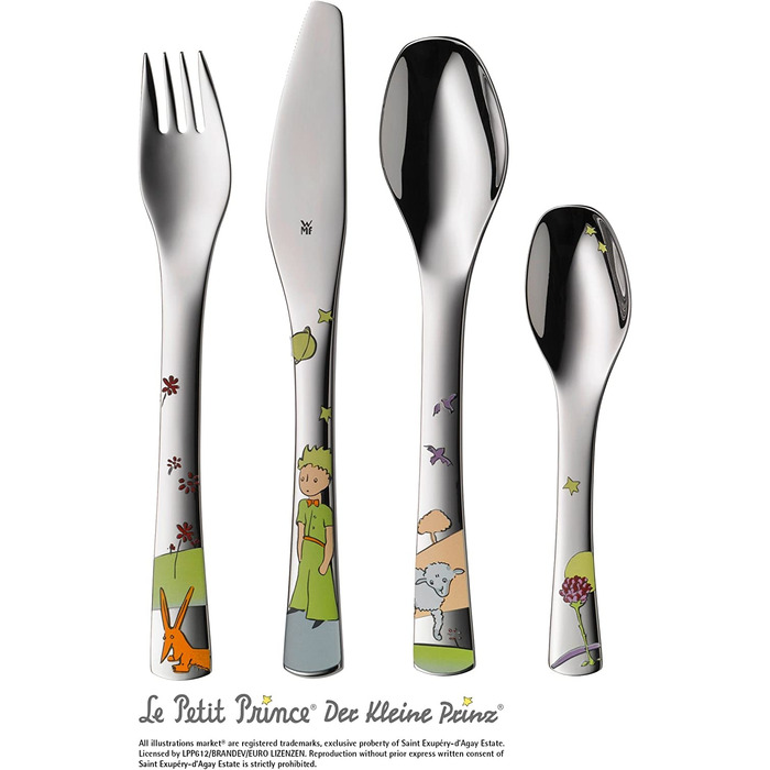 Набір дитячого посуду WMF Der Kleine Prinz, 6 предметів, з нержавіючої сталі Cromargan, для дітей від 6 років, придатний для миття в посудомийній машині