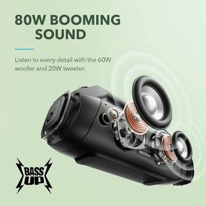 Soundcore Motion Boom Plus: портативна колонка Anker, 80W, IP67, Powerbank, Bluetooth, чорна