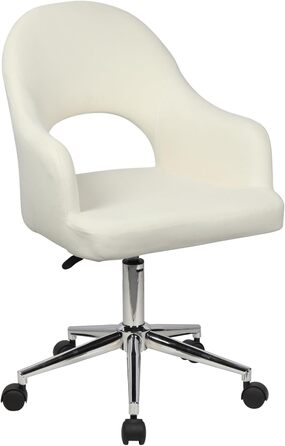 Поворотний стілець SVITA Klara, регульований по висоті, на коліщатках, з підлокітниками, з вирізом (білий, тканина)