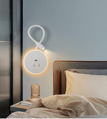 Світлодіодна настінна лампа для читання Awekliy потужністю 3 Вт 8 Вт з гусячою шиєю, USB-зарядка з перемикачем, настінна настінна лампа для читання, приліжкова лампа, внутрішній світильник для читання, поворотний настінний світильник для спальні, приліжко