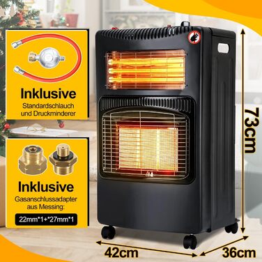 Газовий нагрівач для приміщень 4200W + 1260W: 3 режими, для газових балонів до 15кг, з регулятором та шлангом