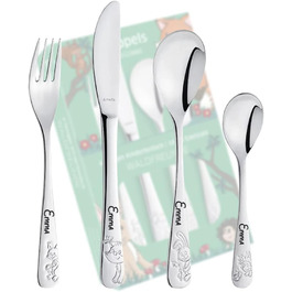 Набір дитячого посуду Kinderbesteck з гравіюванням 'Друзі лісу', 4 шт. з іменем, з нержавіючої сталі