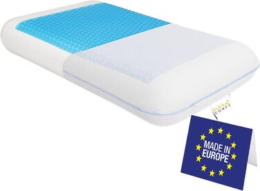 Преміум подушка для сну Comfy з гелевим ефектом та піною з пам'яті. Оптимальна підтримка для тих, хто спить на боці, спині. Розмір 60x40x14/12 см. Гелевий охолоджуючий ефект, знімний чохол. Ортопедична подушка для комфортного сну.