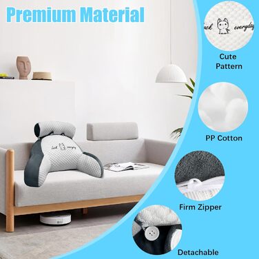 Комфортне крісло-подушка для читання, 70x50 см, сірий, з підголовником та підлокітниками