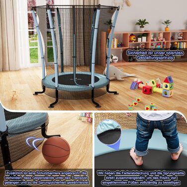 Батут дитячий JUMMICO з захисною сіткою Ø145 см, до 50 кг, блакитний - для дому та вулиці, від 3 років