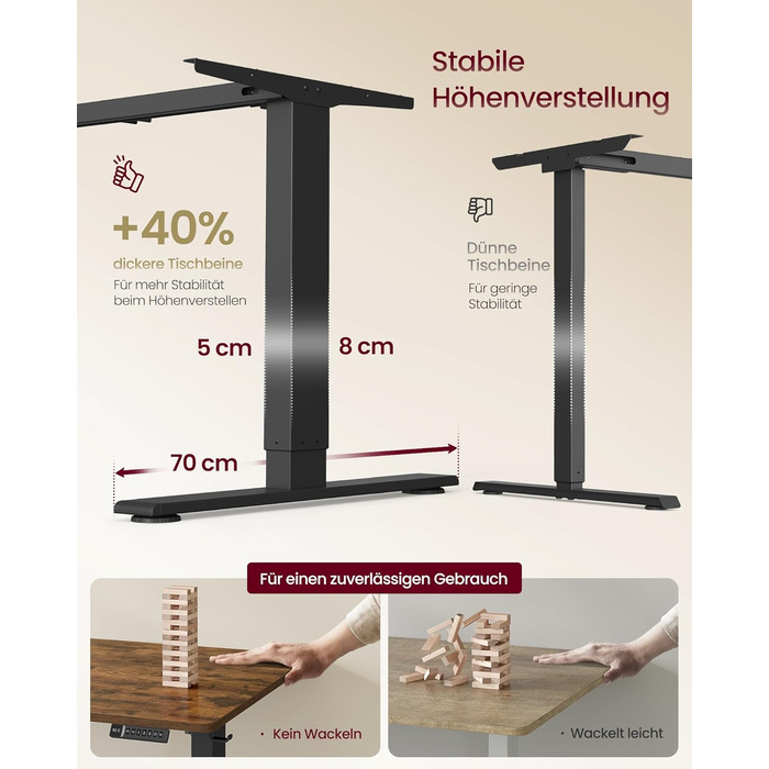 Стол для роботи VASAGLE з регулюванням висоти, USB-C, підставка для розеток, стоячий стіл, нагадування про перерви, 3 пам'яті, 180x80 см, Vintage Brown