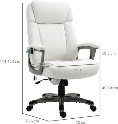 Крісло офісне з масажем Vinsetto - ергономічне, регульоване, з штучної шкіри, біле (70x76,5x114-124 см)