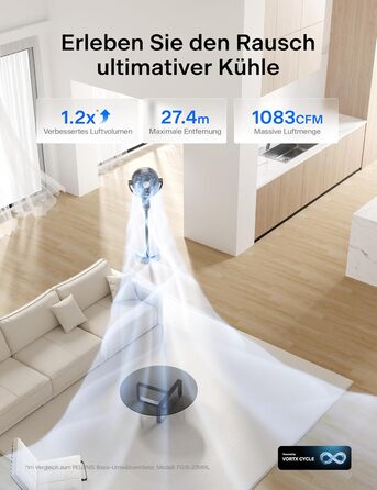 PELONIS вентилятор підлоговий Smart з осциляцією, DC мотор, 9 швидкостей, 26dB, регулювання висоти 36-110см, 9H