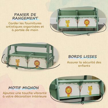 Дитяча мольберт AIYAPLAY 3-в-1: двосторонній, чорно-білий, з рулоном паперу та 2 кошиками для зберігання, для дітей 3-8 років, зелений