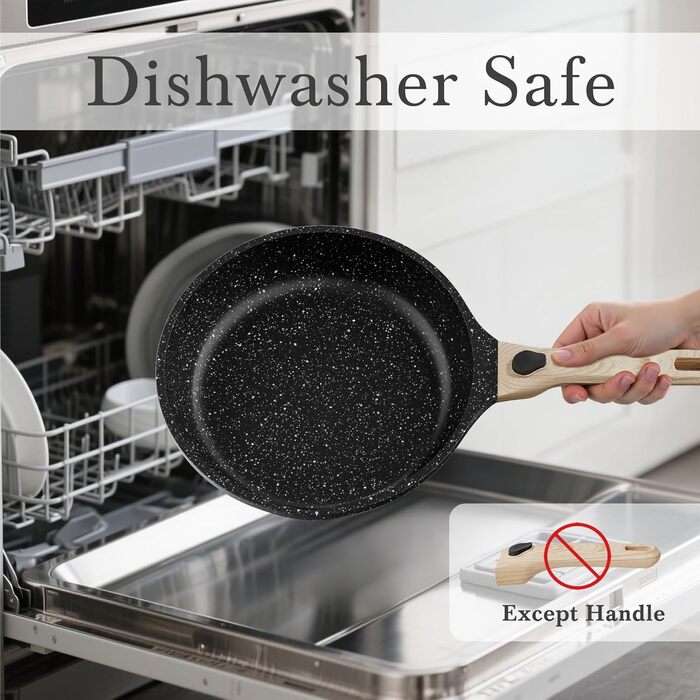 Набір сковорідок з індукційним покриттям RIOVARM з знімними ручками, антипригарний набір сковорідок з кришками 20 см, 24 см, 28 см, сковорода для омлетів без PFOA, кухонний набір для всіх типів плит, придатний для миття в посудомийній машині та духовки (B