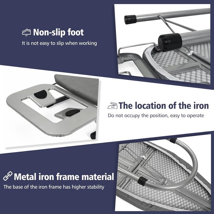 Прасувальна дошка Rainberg Tisch-Bügelbrett: компактна, сіра, 76 x 30 см, з бавовняним покриттям та підставкою для праски