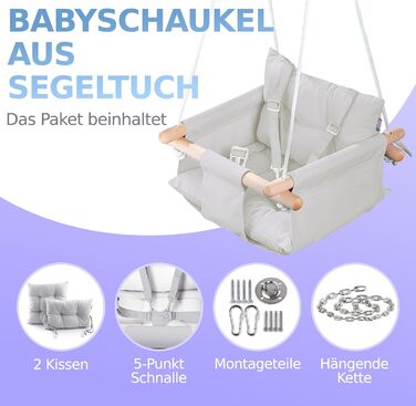 Дитяча гойдалка Cateam з дерева для дому та саду. Безпечна гойдалка для малюків від 12 місяців. Різні кольори, сірий.