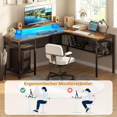 L-подібний ігровий стіл, 141x117x76 см, з полицею, для дому, офісу, навчання, ігор (Рустикальний коричневий)