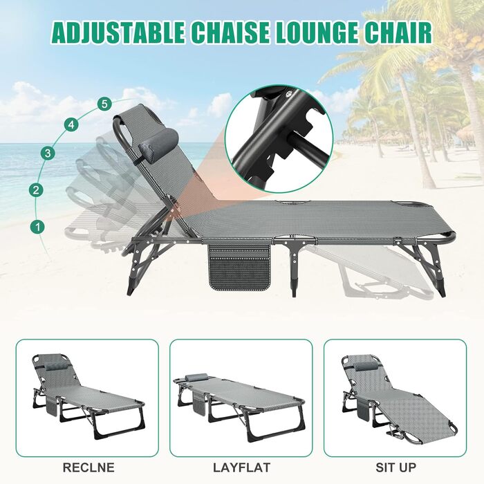 Складаний лежак для саду, 200 кг, з матрацом та підголівником, блакитний. Лежак для балкону, саду, кемпінгу.