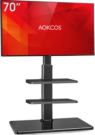 Підставка для телевізора AOKCOS 32-70 дюймів, висота 1350 мм, регульована, поворотна, нахилена, з 3 полицями, VESA 400x400, до 40 кг (білий/чорний)
