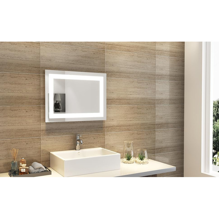 Дзеркало для ванної кімнати SONNI з підсвічуванням 80x60 см, IP44, холодне біле світло